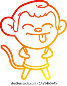 warm gradient line drawing of a funny cartoon monkey
