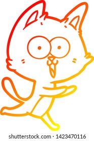 dibujo de línea de degradado cálido de un gato divertido de dibujos animados