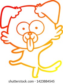 dibujo de línea de degradado cálido de un perro bailador de dibujos animados divertido