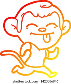 warm gradient line drawing of a funny cartoon monkey