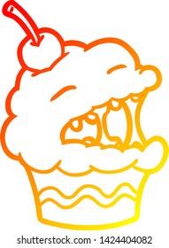 warm gradient line drawing of a funny cupcake