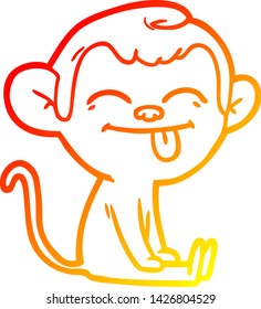 warm gradient line drawing of a funny cartoon monkey sitting