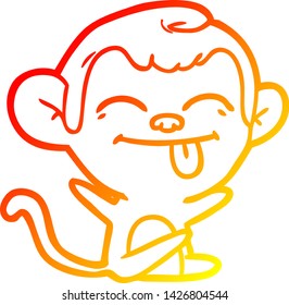 warm gradient line drawing of a funny cartoon monkey