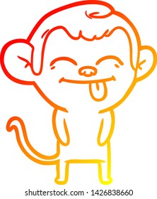 warm gradient line drawing of a funny cartoon monkey