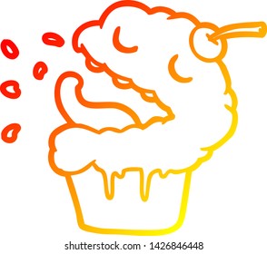 desenho de linha gradiente quente de um cupcake engraçado