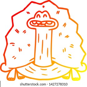 dibujo de línea de gradiente cálido de una divertida tortuga de dibujos animados