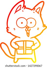 warm gradient line drawing of a funny cartoon cat