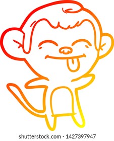 warm gradient line drawing of a funny cartoon monkey