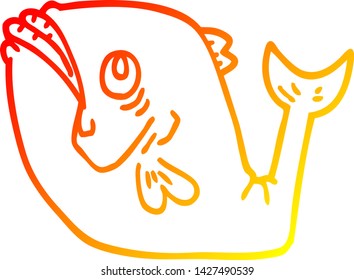 warme Farbverlauf-Linienzeichnung eines lustigen Cartoon-Fisch
