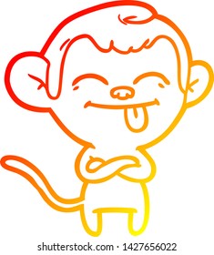 desenho de linha gradiente quente de um macaco de desenho animado engraçado