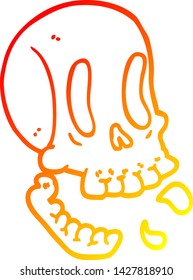 dibujo de línea de gradiente cálido de un cráneo divertido de caricatura