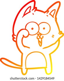 warm gradient line drawing of a funny cartoon cat