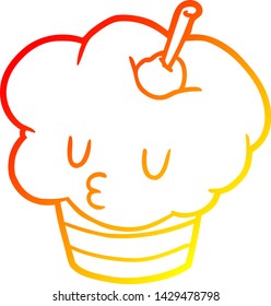 warm gradient line drawing of a funny cupcake