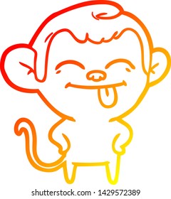warm gradient line drawing of a funny cartoon monkey