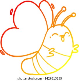 warme Farbverlauf-Linienzeichnung eines lustigen Cartoon-Schmetterling