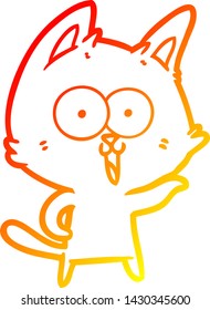 warm gradient line drawing of a funny cartoon cat