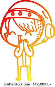 warm gradient line drawing of a giggling cartoon space girl