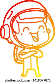 warm gradient line drawing of a happy cartoon astronaut