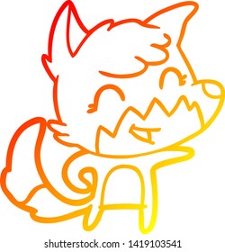 warm gradient line drawing of a happy cartoon fox