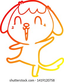 dibujo de línea de degradado cálido de un perro de dibujos animados feliz