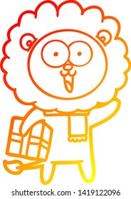 dibujo de línea de gradiente cálido de un león de caricatura feliz