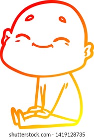warm gradient line drawing of a happy cartoon bald man