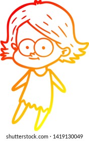 warm gradient line drawing of a happy cartoon girl
