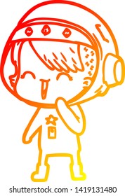 warm gradient line drawing of a happy cartoon space girl