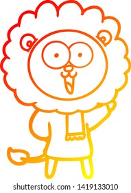 dibujo de línea de gradiente cálido de un león de caricatura feliz