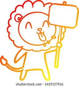 warm gradient line drawing of a happy cartoon lion