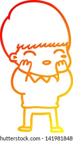 warm gradient line drawing of a happy cartoon boy