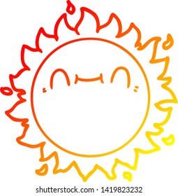 dibujo de línea de degradado cálido de un sol de dibujos animados feliz