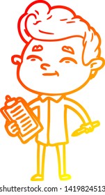 warm gradient line drawing of a happy cartoon man