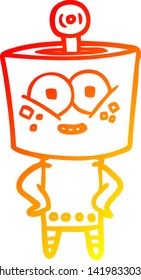 warm gradient line drawing of a happy cartoon robot