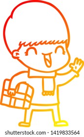 warm gradient line drawing of a happy cartoon boy
