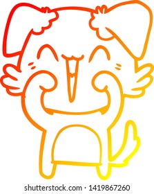 warm gradient line drawing of a happy little dog cartoon