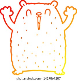 dibujo de línea de degradado cálido de un oso de dibujos animados feliz