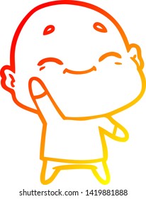 warm gradient line drawing of a happy cartoon bald man