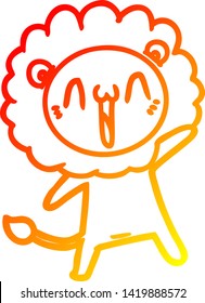dibujo de línea de gradiente cálido de un león de caricatura feliz