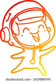 desenho de linha de gradiente quente de um feliz astronauta de desenhos animados