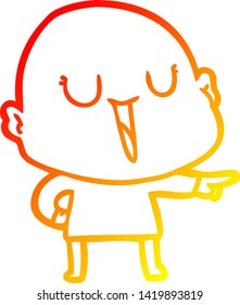 warm gradient line drawing of a happy cartoon bald man