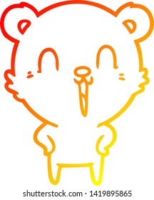warm gradient line drawing of a happy laughing cartoon bear