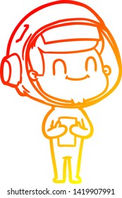 warm gradient line drawing of a happy cartoon astronaut man