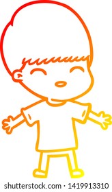 warm gradient line drawing of a happy cartoon boy