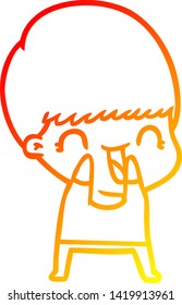 warm gradient line drawing of a happy cartoon boy