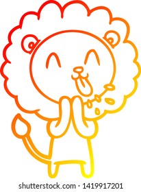dibujo de línea de gradiente cálido de un león de caricatura feliz