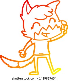 warm gradient line drawing of a happy cartoon fox