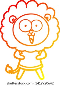 dibujo de línea de gradiente cálido de un león de caricatura feliz