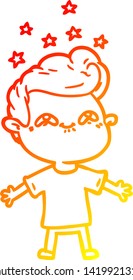 dibujo de línea de gradiente cálido de un niño de dibujos animados feliz