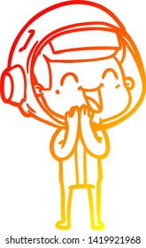 warm gradient line drawing of a happy cartoon astronaut